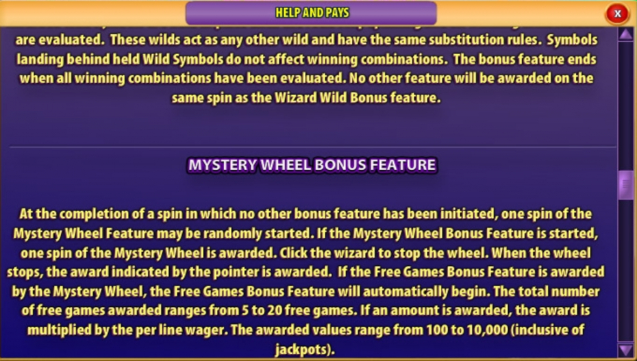 Mystery Wheel Bonus Feature Rules